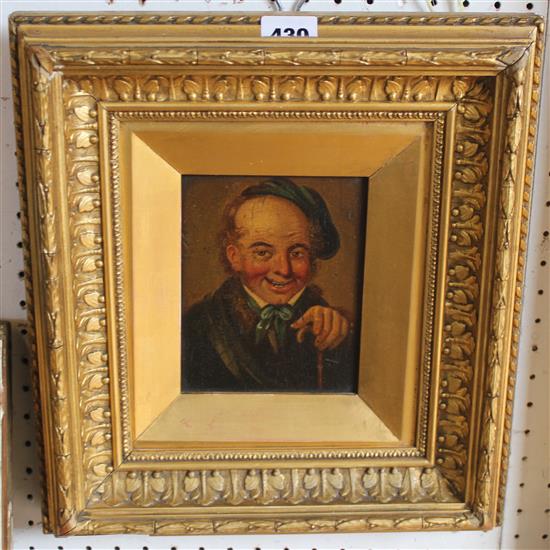 19th century oil on board, comical gent, gilt frame(-)